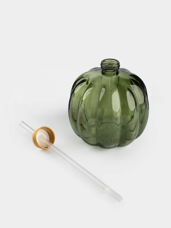 Сусындарға арналған құты, 600 мл, қақпағы мен сабаны бар, шыны, жасыл, Асқабақ, Pumpkin, image-1