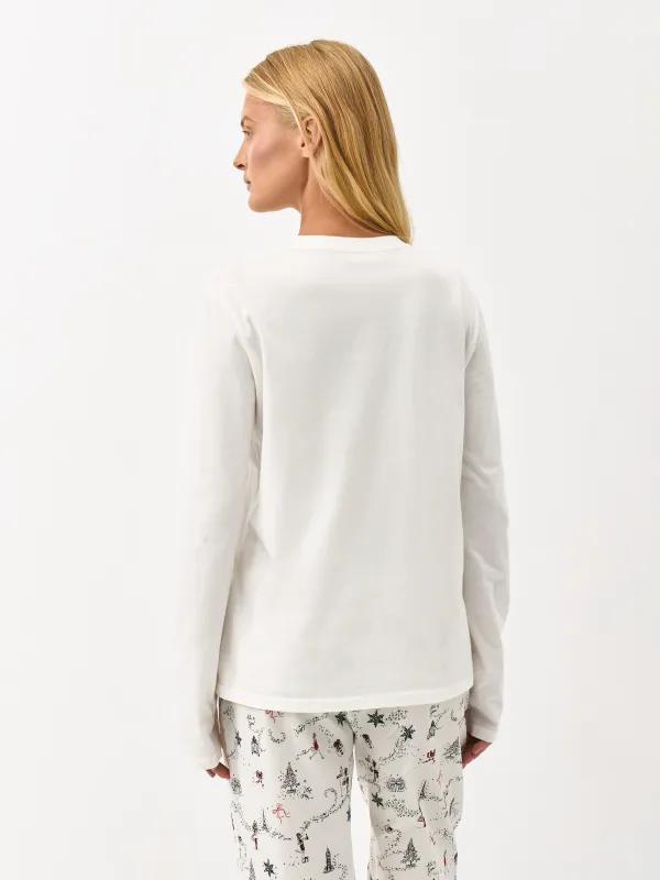 Әйелдерге арналған лонгслив, үйге арналған, өлшемі S, мақта, сүт түстес, Жаңа жылдық өрнек, Ransina, image-5