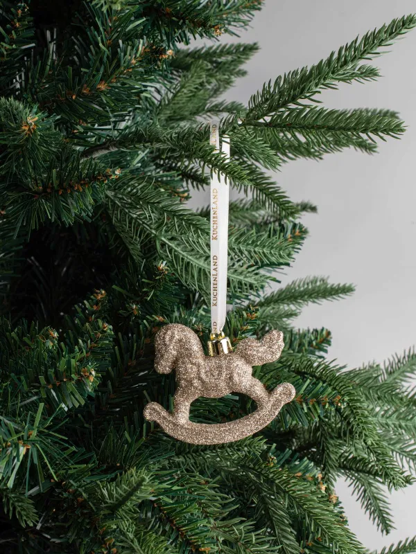 Игрушка елочная, 8х7 см, пластик, с блестками, шампань, Лошадка-качалка, Figure sparkle, image-3