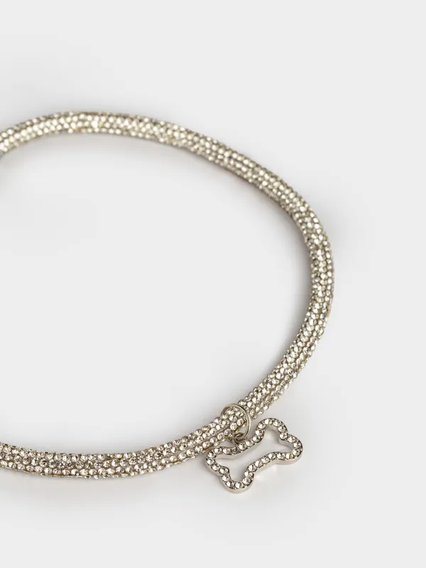 Ошейник для животных, 40 см, декоративный, металл/стразы, серебристый, Кость, Crystal pet, image-1