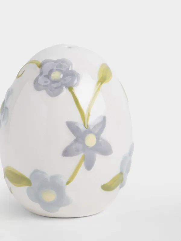 Тұз немесе бұрышқа арналған ыдыс, 8 см, керамика, сүт түстес, жұмыртқа, Гүлдер, Пасха, image-2