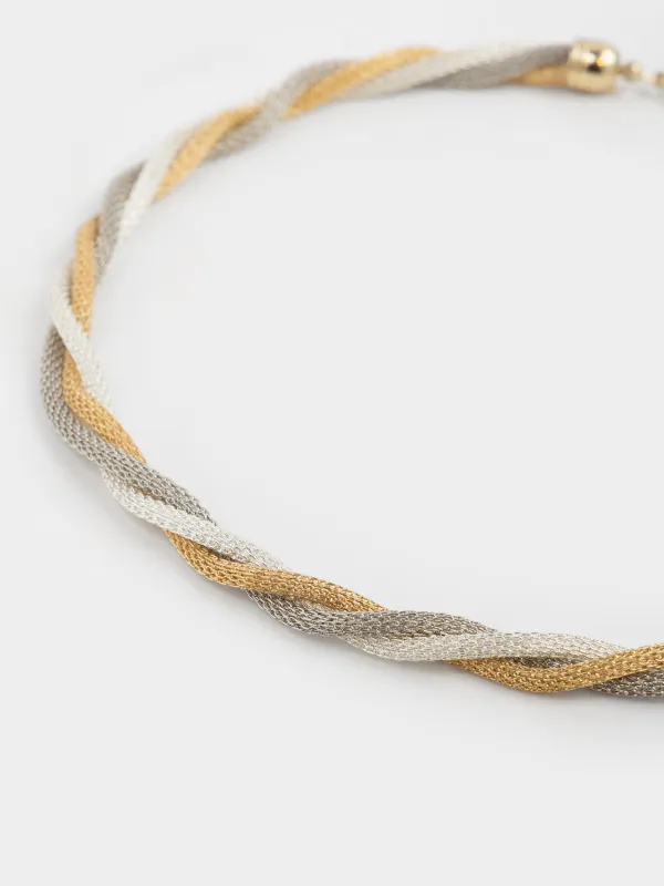 Цепочка, 46 см, тройная, металл, золотисто-серебристая, Жгут, Flagel, image-1