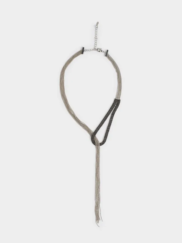 Алқа, 65 см, металл/страздар, қара, Кристалдар, Jewelry black, image-0