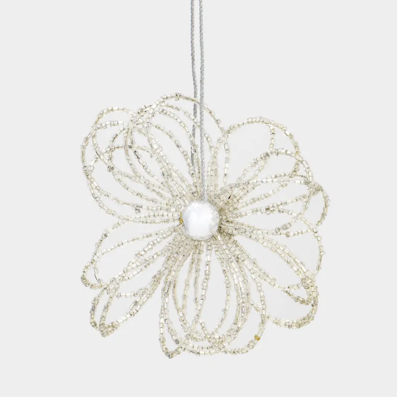 Шырша ойыншығы, 10 см, моншақ/металл, күміс, Гүл, Beads figure