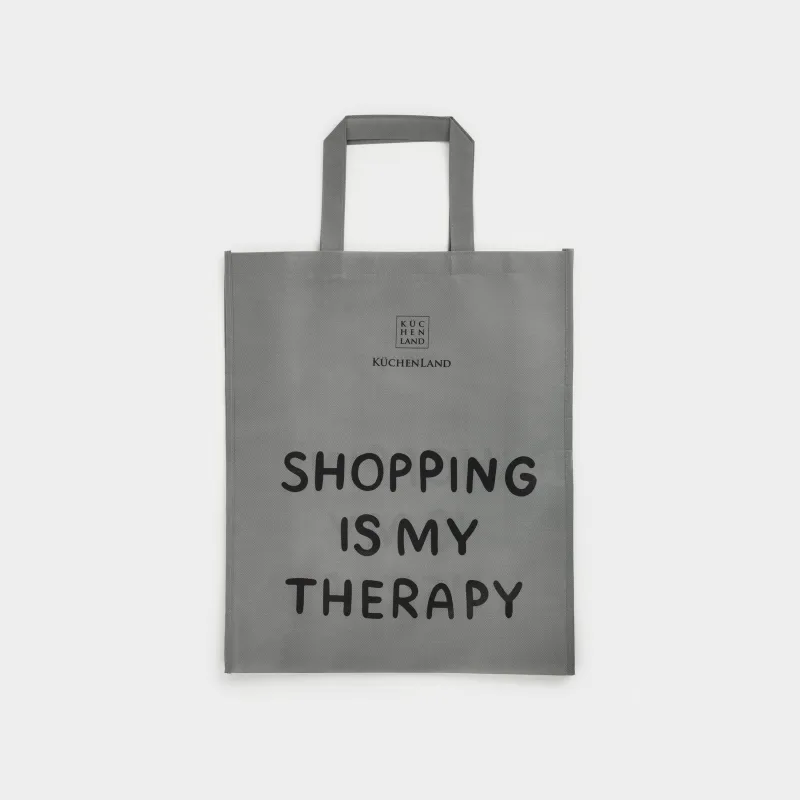 Сумка-шоппер, 34х30 см, полипропилен, серая, Shopping is my therapy, Shopping font