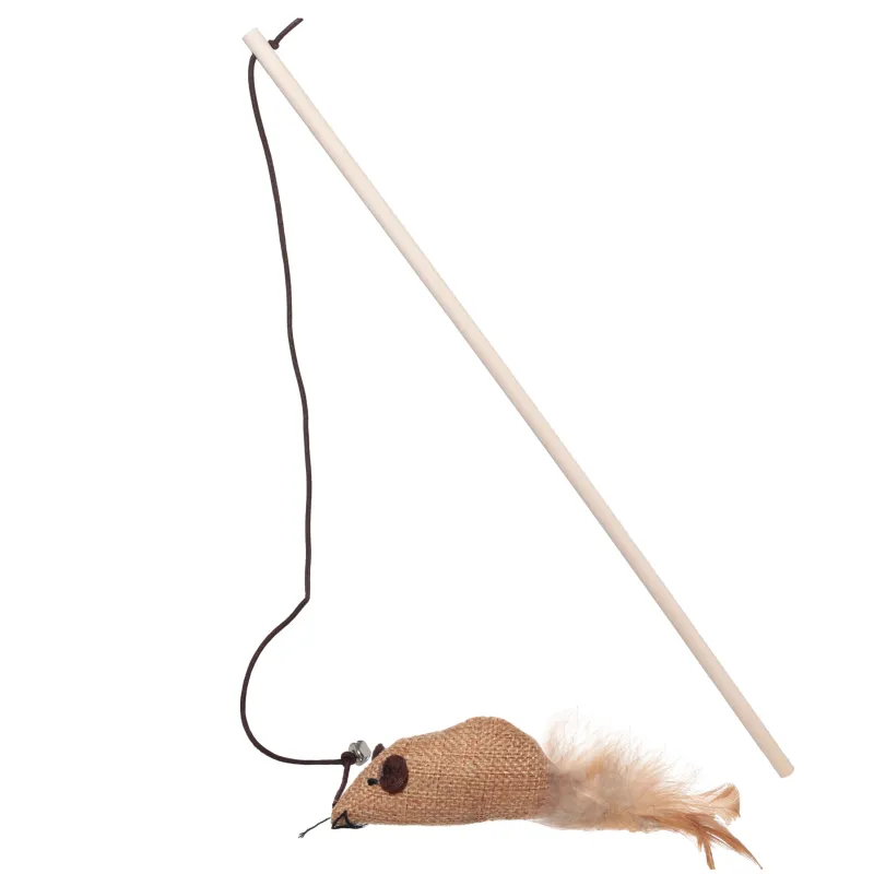 Мысықтарға арналған қармақ-ойыншық, 1 м, қоңырауы бар, ағаш/полиэстер, Тышқан, Playful cat