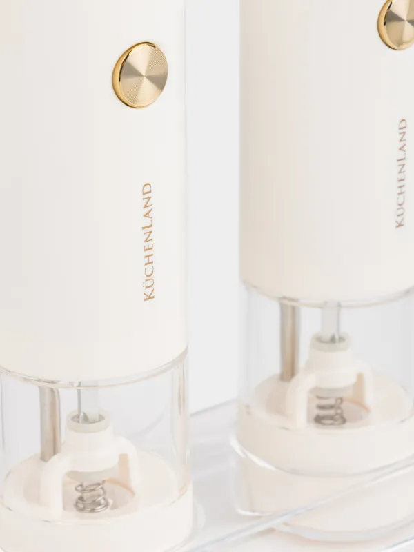 Дәмдеуіштерге арналған диірмен, 18 см, 2 дана, электрлік, стендте, пластик, сүт түстес, Liberica light, image-1