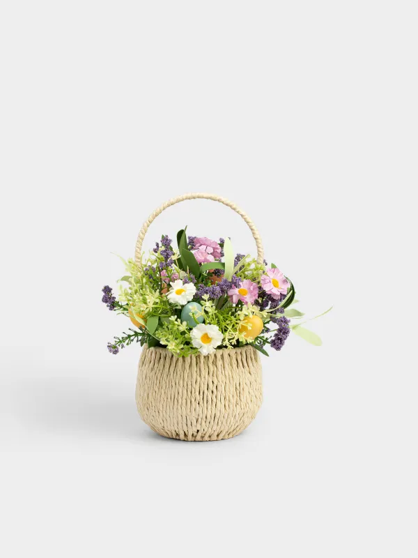 Композиция декоративная, 26 см, в корзинке, пластик/пенопласт, Цветы, Easter decor, image-0