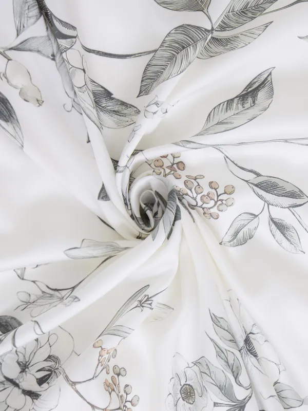 Төсек жиынтығы, еуро, тенсель 300 ТС, ақ және сұр, Гүлдер мен жидектер, Tencel, image-5