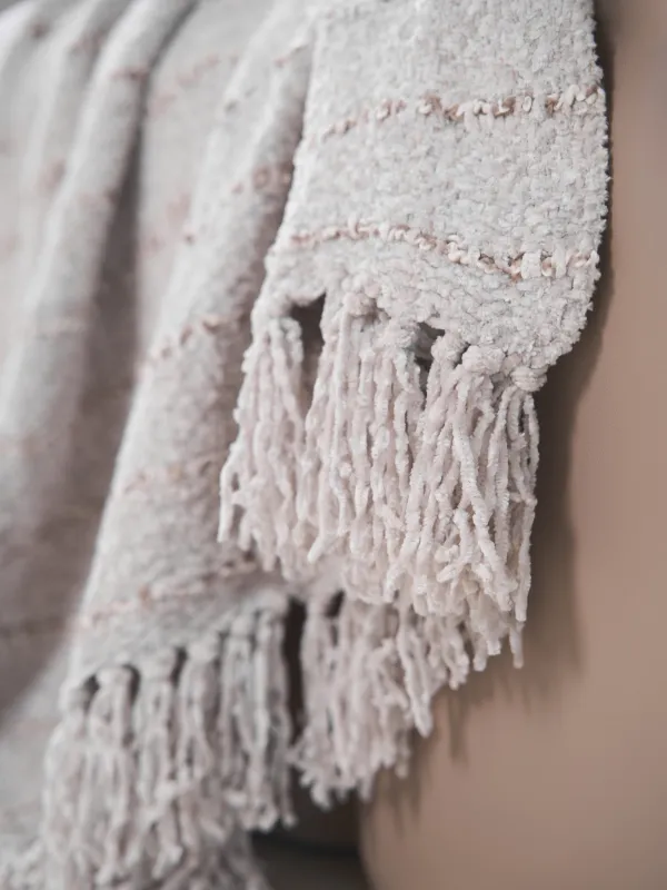 Көрпе, 130x170 см, шашақты, шенил, бежевый түсті, Жолақты, Chenill, image-5