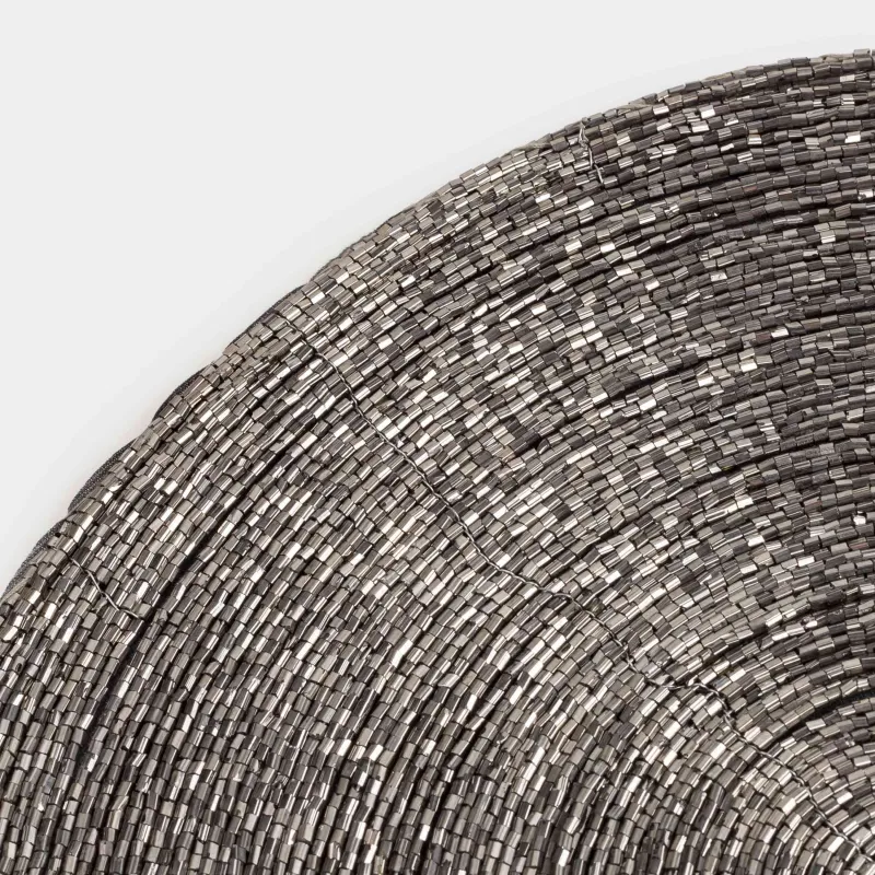 Салфетка под приборы, 31x41 см, бисер, овальная, темно-серая, Shiny beads, image-3