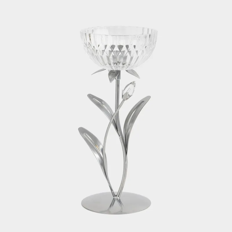 Шам ұстағыш, 26 см, шай шамына арналған, шыны/металл, күміс/шампан, Гүл, Fantastic flowers