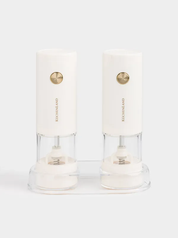 Дәмдеуіштерге арналған диірмен, 18 см, 2 дана, электрлік, стендте, пластик, сүт түстес, Liberica light, image-0