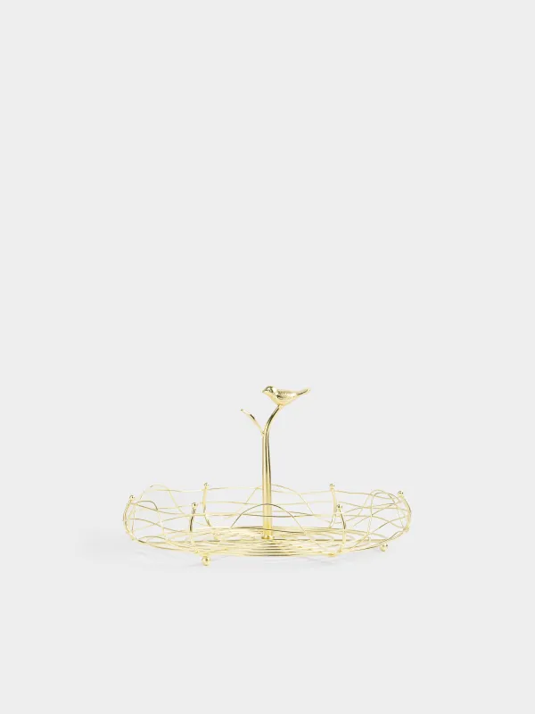 Корзина для фруктов, 29х17 см, с ручкой, металл, золотистая, Птица, Twist gold, image-0