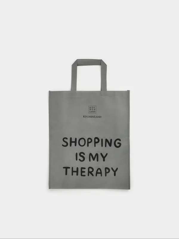 Сумка-шоппер, 34х30 см, полипропилен, серая, Shopping is my therapy, Shopping font, image-0