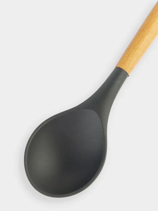 Сервис қасығы, 31 см, силикон/ағаш, сұр, Weekend, image-3