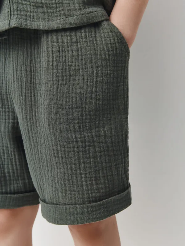 Балалар костюмі, өлшемі 98 см, шорттары бар, муслин, сүт түстес, Oliver, image-2