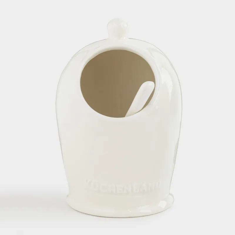 Емкость для соли, 15 см, с ложкой, керамика D, молочно-бежевая, в крапинку, Ceramo speckled