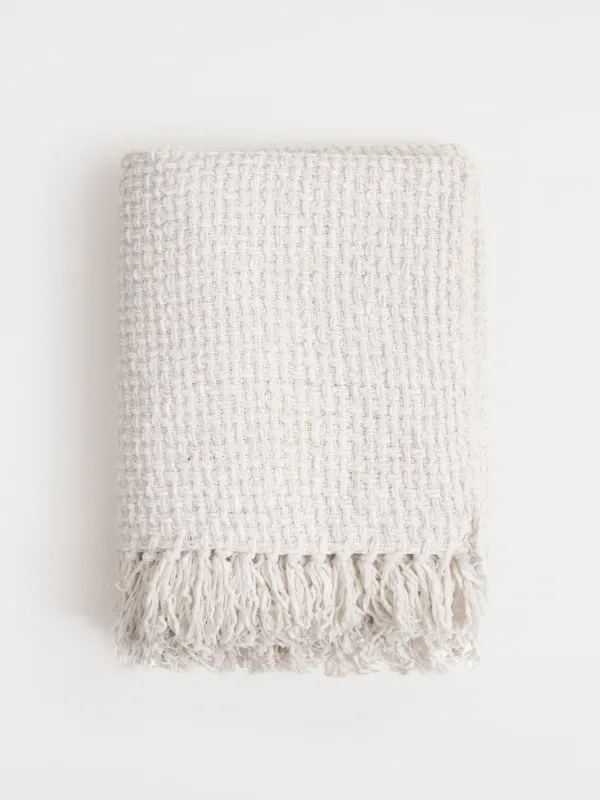 Плед, 130х170 см, с бахромой, полиэстер/люрекс, бежевый, Shiny threads, image-0