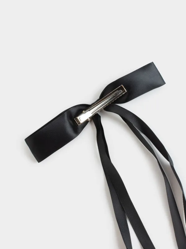 Шаш қыстырғыш, 25 см, сәтен/металл, қара, Бантик, Silk, image-2