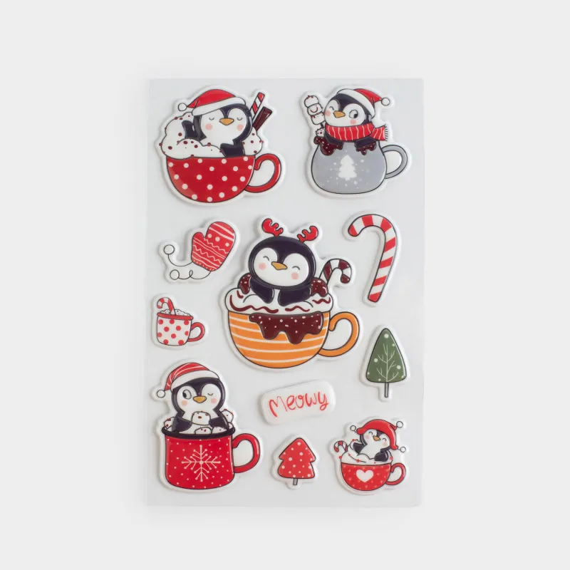 Набор наклеек, 10х16 см, многоразовые, ПВХ, Новогодний пингвин, Christmas decal