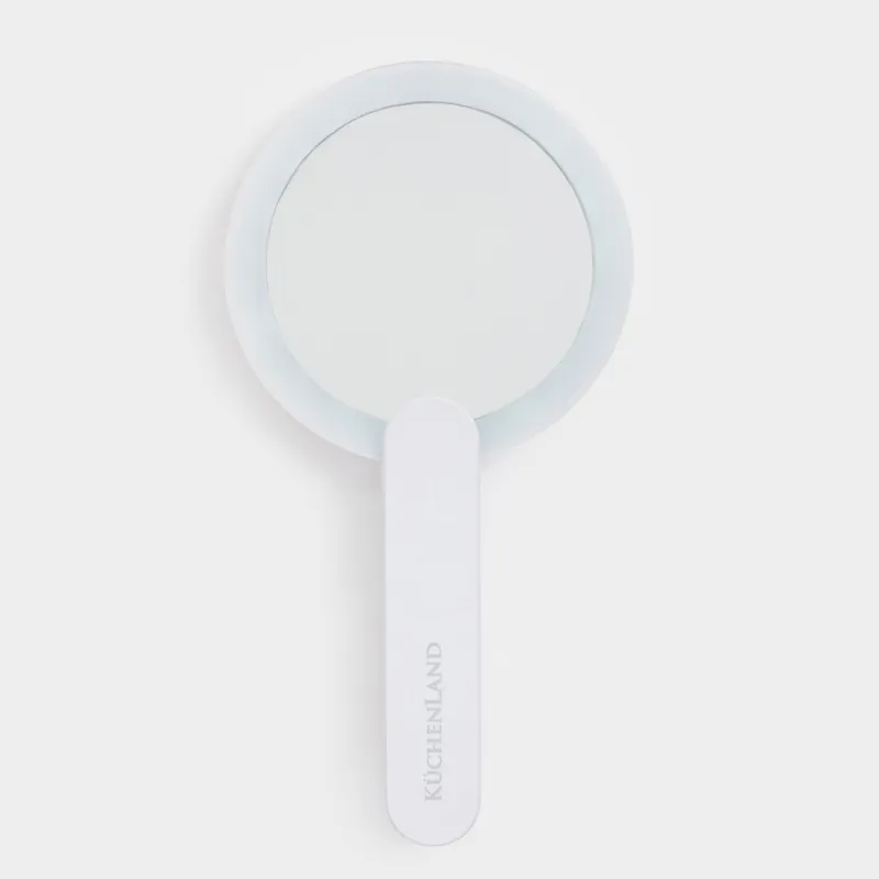 Зеркало карманное, 10 см, увеличительное, с подсветкой, ручка-подставка, пластик, белое, Vesta, image-0