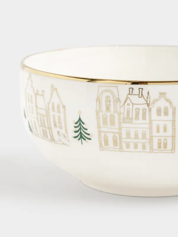 Пиала, 14x7 см, фарфор N, молочно-золотистая, Домики и лошадь, Snow sparks, image-5