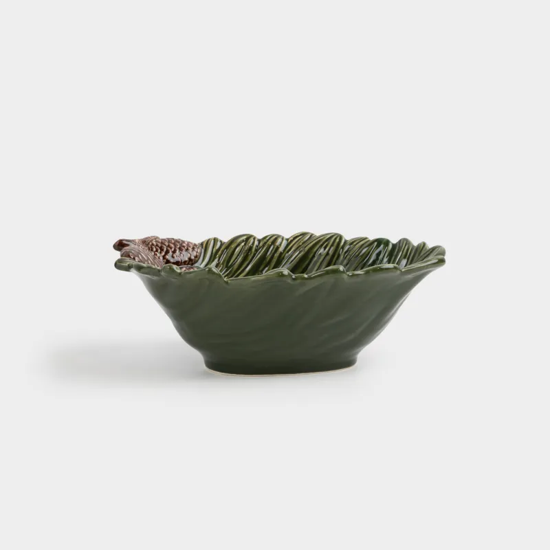 Жеміс вазасы, 26х16х10 см, керамика, жасыл, Шырша бұтағындағы шырша бүршіктері, Forest whispers