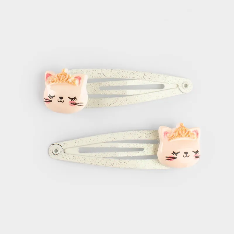 Заколка для волос, 5 см, 2 шт, металл, молочно-золотистая, Кошка с короной, Cat