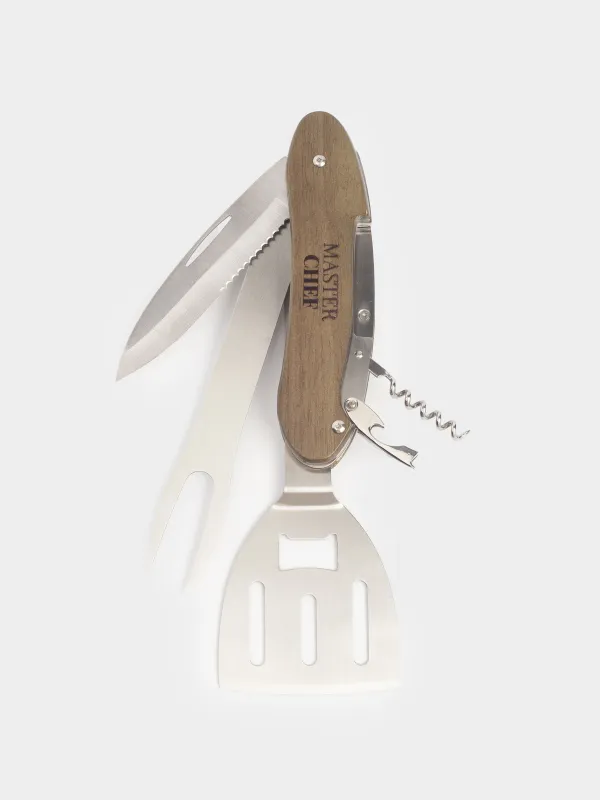 Барбекюге арналған көп құрал, 5-тен 1-ге дейін, 42 см, жиналмалы, болат / ағаш, BBQ, image-2