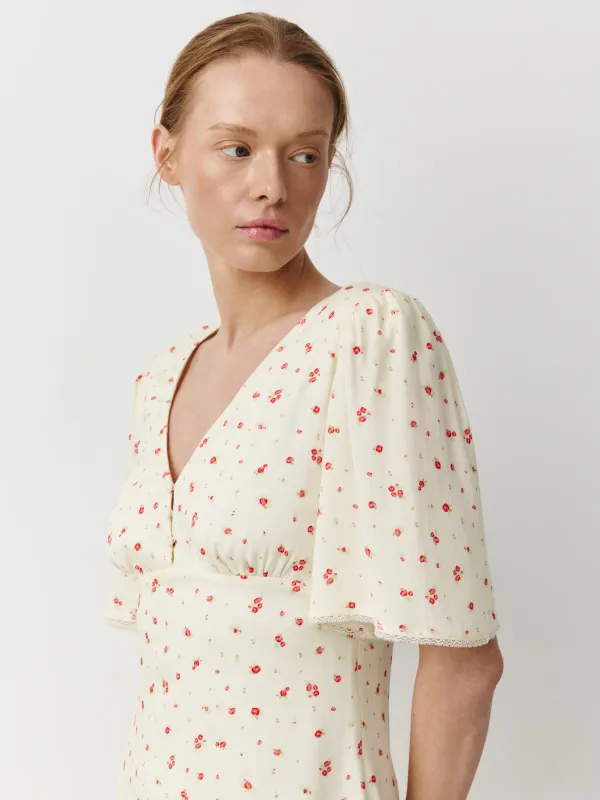 Әйелдер көйлегі, мини, өлшемі XS, белдіктері бар, шілтерлі, вискоза, сүт түстес, Carmela, image-2