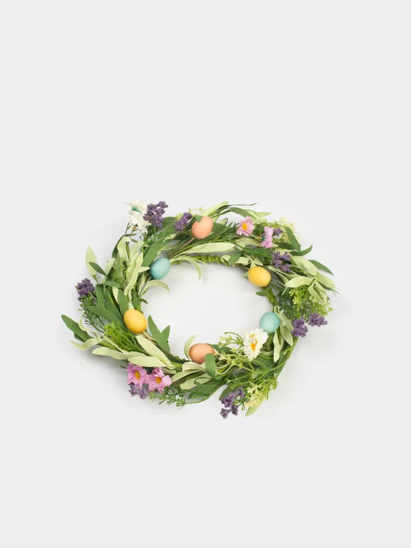 Венок декоративный, 35 см, Цветы и пасхальные яйца, Easter decor, image-1