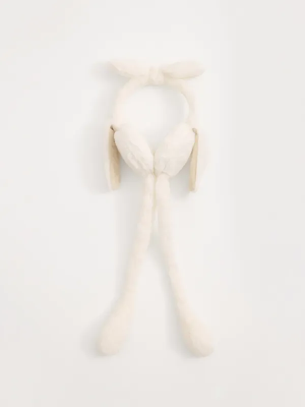 Ободок декоративный, 18х22 см, с поднимающимися ушками, букле, белый, Бант, Rabbit, image-0