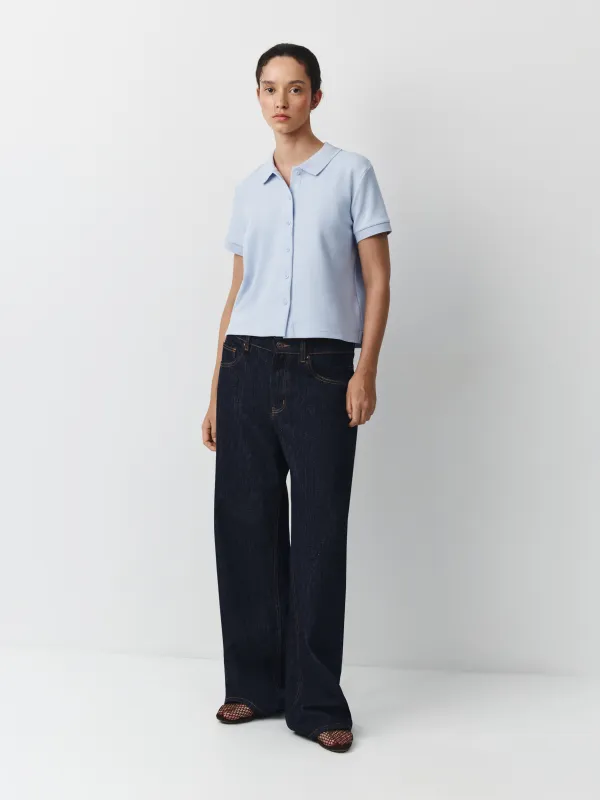 Әйелдер жейдесі, өлшемі XS, поло жағасы бар, мақта/полиэстер, көгілдір, Jerry, image-1