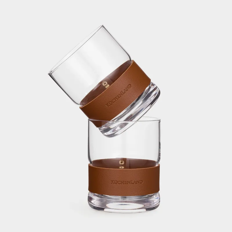 Виски стақаны, 10 см, 390 мл, 2 дана, шыны/жасанды былғары, Clear devo, image-1