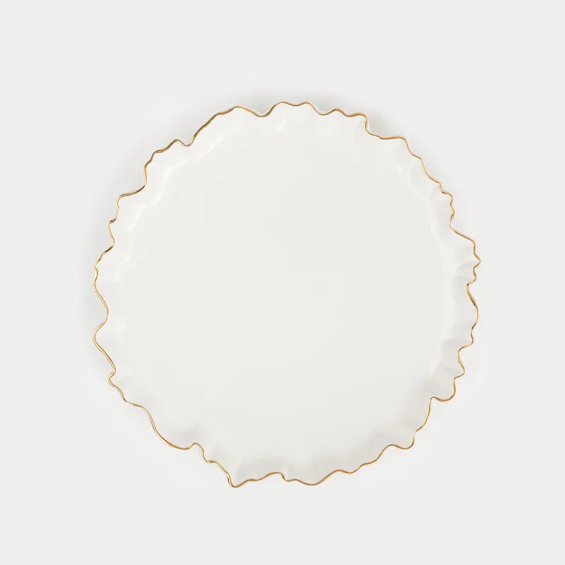 Түскі ас тәрелкесі, 25 см, фарфор P, алтын жиектері бар, Мыжылған әсер, Crumple gold