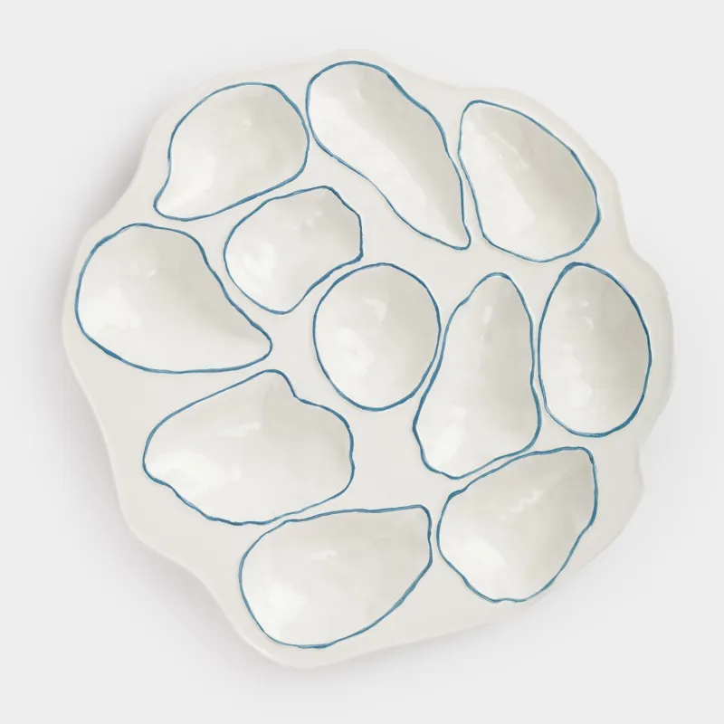 Бөлімі бар тәрелке, 23х см, 11 бөлім, керамика, сүт көк түстес, Устрицалар, Coral reef