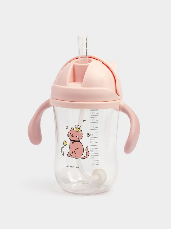 Ішуге арналған бөтелке, балаларға арналған, 350 мл, тритан, қызғылт, Мысық, Kiddy, image-1