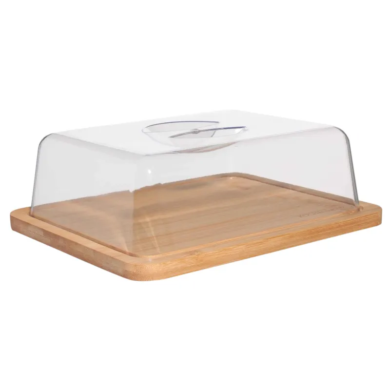 Қақпағы бар тағам, 23x17 см, бамбук/пластик, тікбұрышты, бамбук, image-1