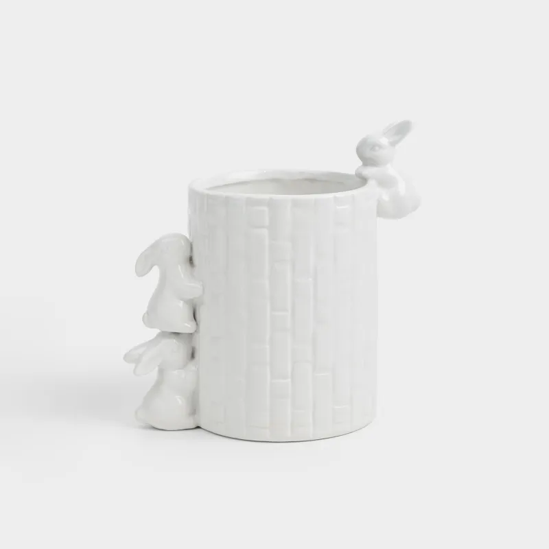 Подставка для кухонных принадлежностей, 14 см, керамика D, молочная, Три кролика, Natural Easter