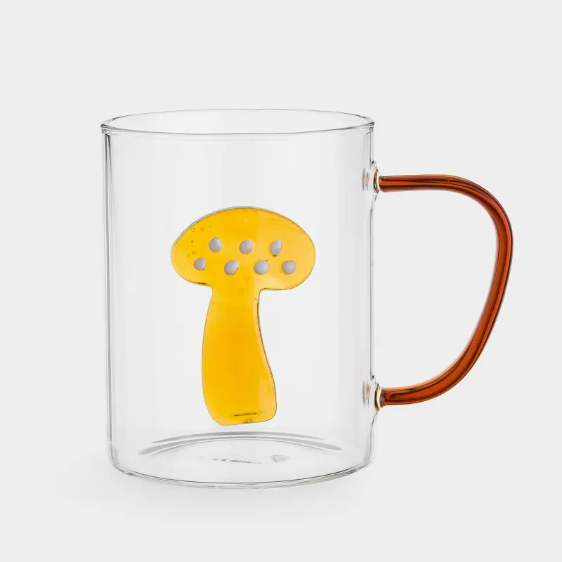 Кружка, 420 мл, стекло Б, коричневая ручка, Гриб, Shape