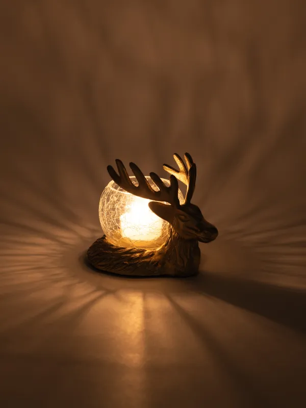 Шам ұстағыш, 9 см, шай шамына арналған, шыны/металл, алтын, Бұғы, Arctic deer, image-4