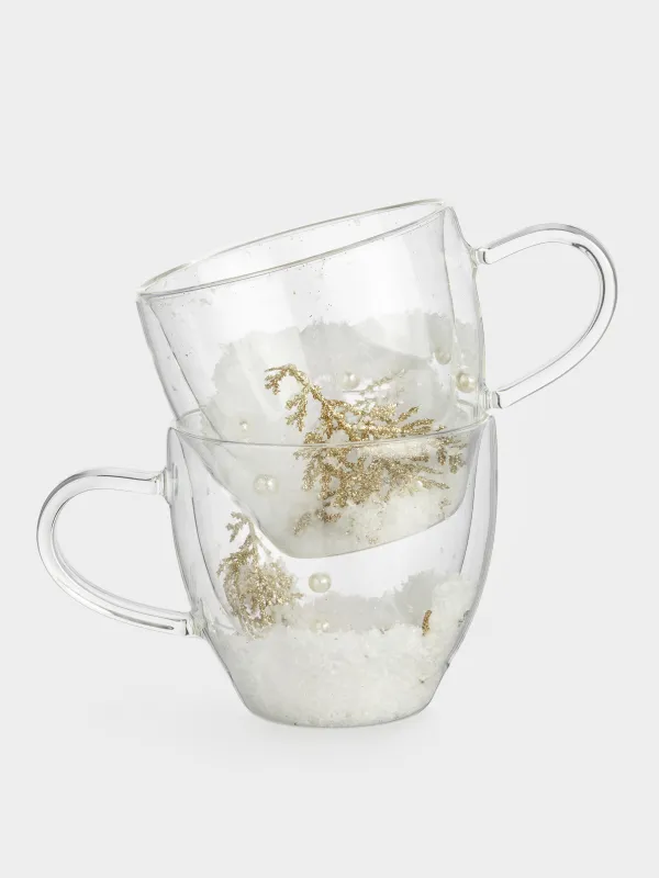 Саптыаяқ, 280 мл, 2 дана, шыны Б, ішінде қар басқан бұтақтары бар, Air decor, image-0