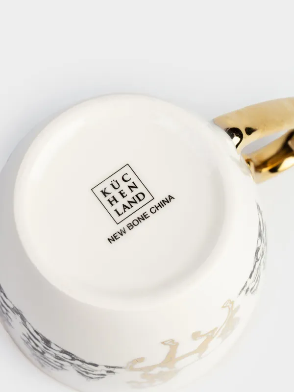 Кружка, 500 мл, фарфор N, бело-золотистая, Лошадь в снежном лесу, Horse gold, image-3