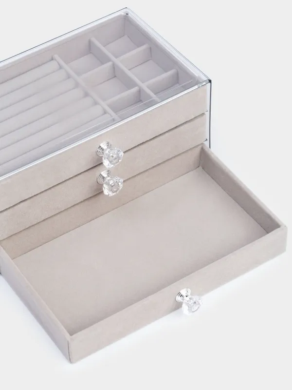 Шкатулка для украшений, 22х13 см, пластик/вельвет, серая, Affluence, image-6