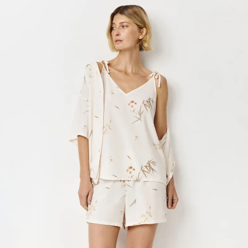 Әйелдер шорттары, үйге арналған, өлшемі L, вискоза, сүт түстес, Гүлдер, Norla