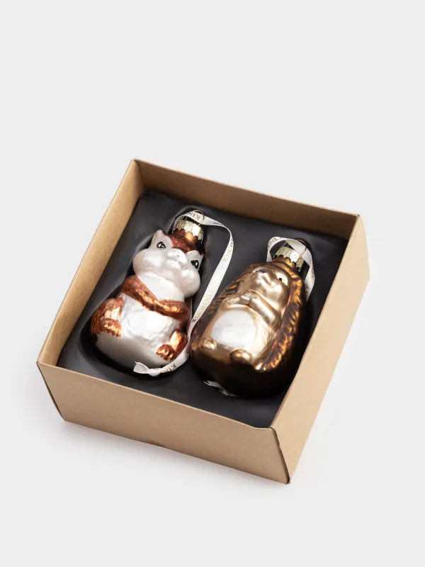 Набор елочных игрушек, 7 см, 2 шт, стекло, Новогодние звери, Figure christmas, image-4