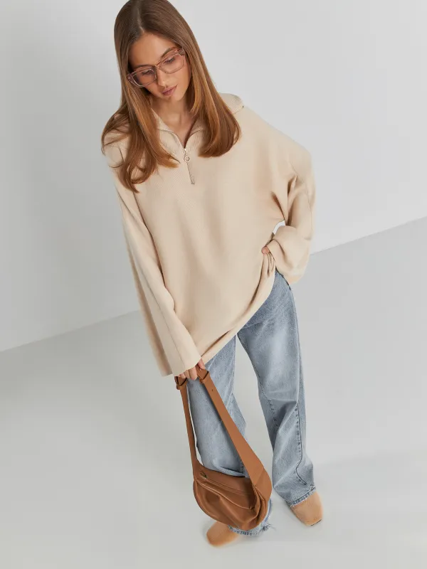 Әйелдер свитері, өлшемі S, сыдырмасы бар, вискоза/полиэстер/нейлон, сарғылт-қоңыр, Altea, image-2