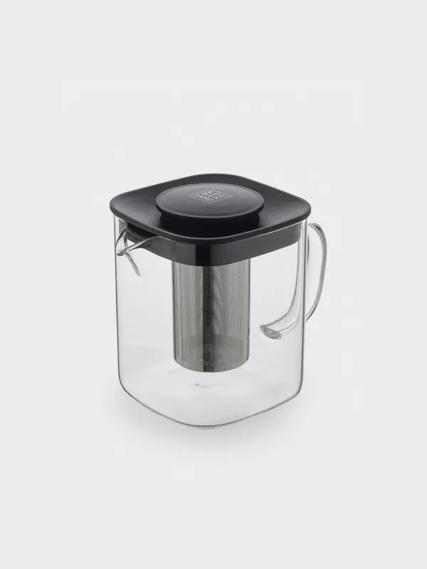 Чайник заварочный, 1 л, стекло Б/пластик, квадратный, черный, Comfort, image-2