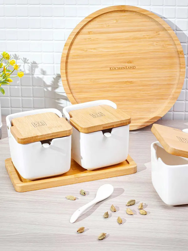 Сусымалы өнімдерге арналған банкіі, 250 мл, 2 дана, стендте, қасықпен, керамика/бамбук, Keep, image-7
